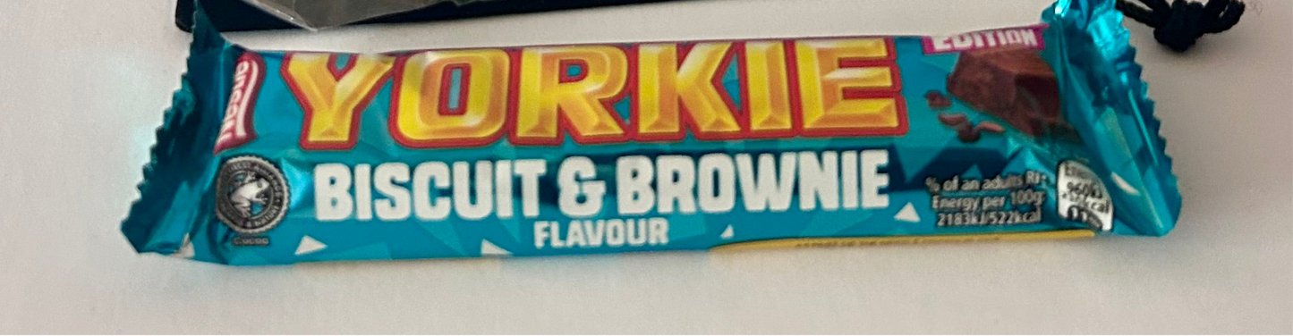 Yorkie bar limited edition with biscuit & brownie flavour