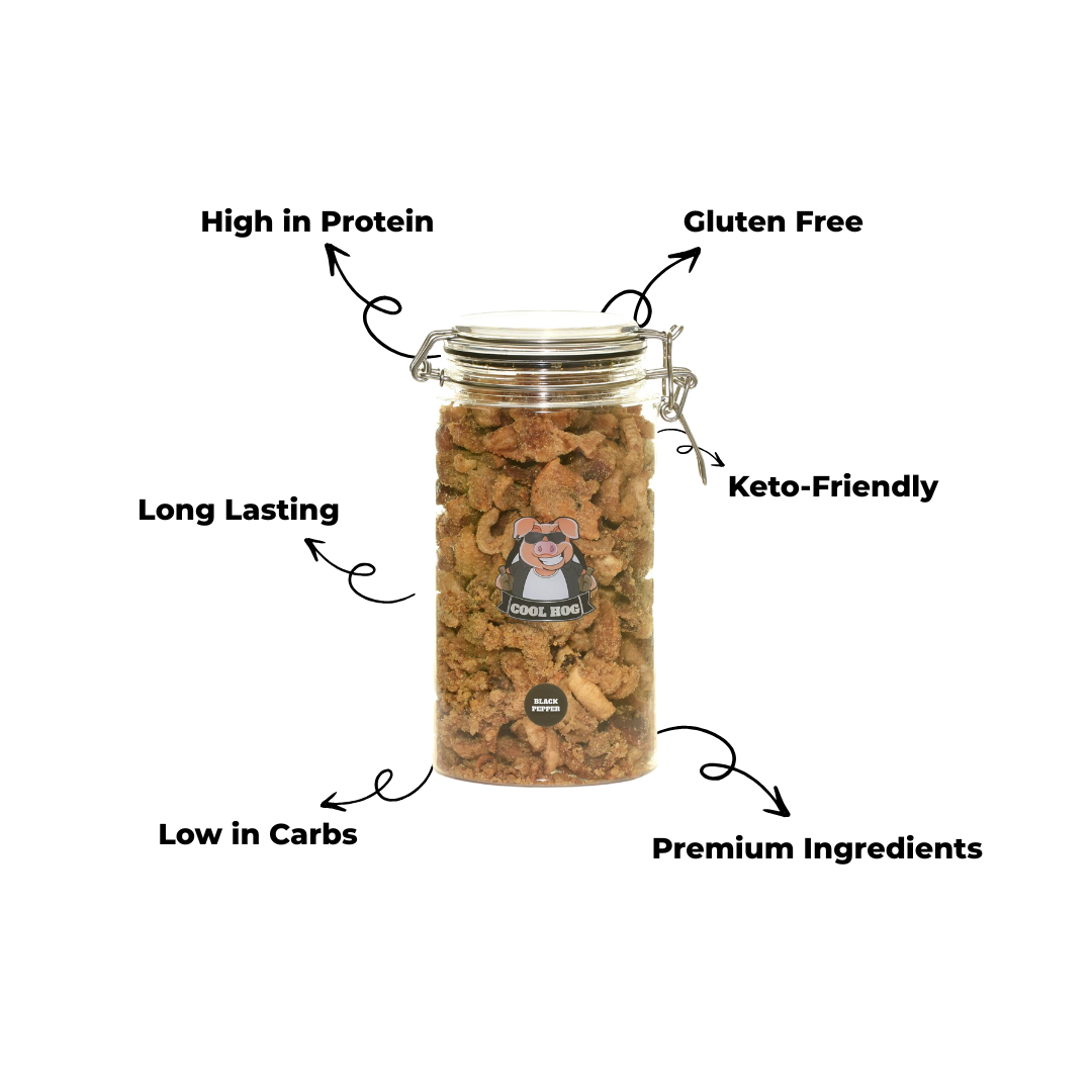 Salt & Cracked Black Pepper Flavour Pork Scratching Jar