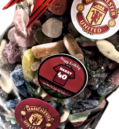 Football 1kg Sweet pouch! Any team- Any Celebration with personalized stickers and bow