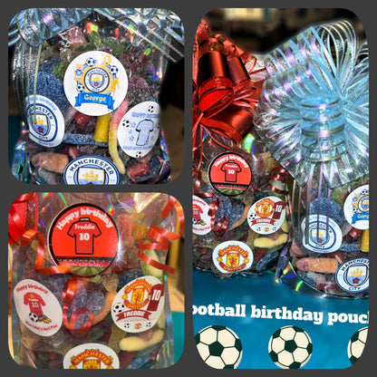 Football 1kg Sweet pouch! Any team- Any Celebration with personalized stickers and bow