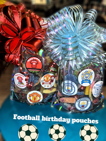 Football 1kg Sweet pouch! Any team- Any Celebration with personalized stickers and bow