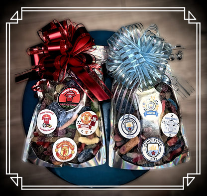 Football 1kg Sweet pouch! Any team- Any Celebration with personalized stickers and bow