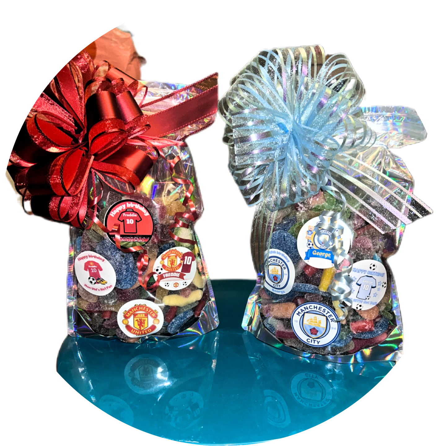 Football 1kg Sweet pouch! Any team- Any Celebration with personalized stickers and bow
