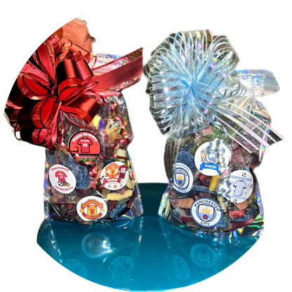 Football 1kg Sweet pouch! Any team- Any Celebration with personalized stickers and bow