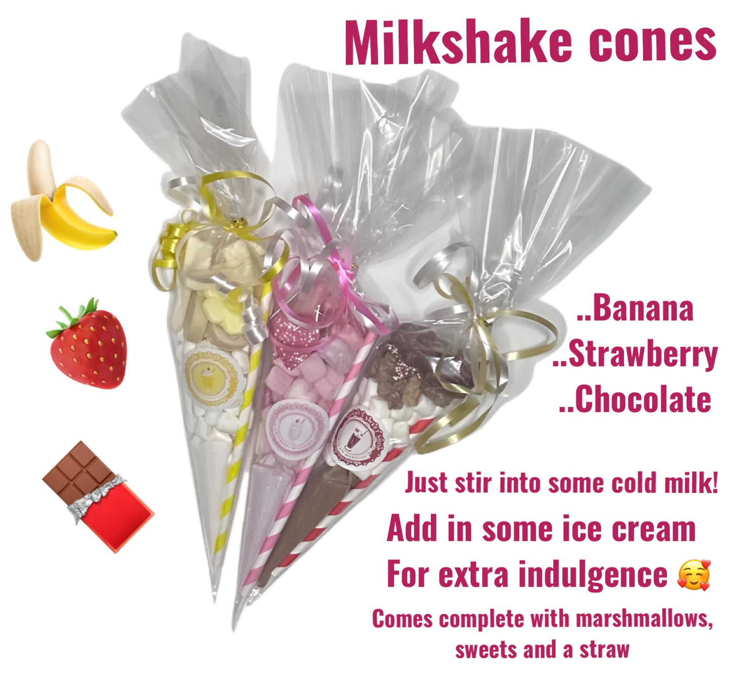 Milkshake Cones Strawberry/Banana/Chocolate