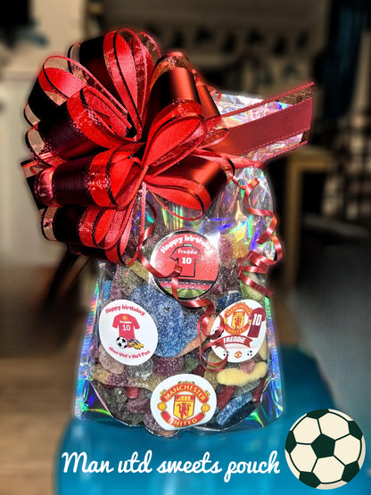 Football 1kg Sweet pouch! Any team- Any Celebration with personalized stickers and bow