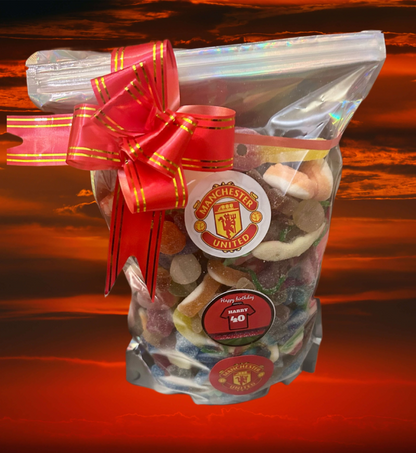 Football 1kg Sweet pouch! Any team- Any Celebration with personalized stickers and bow