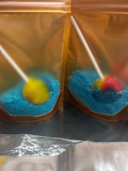 Raspberry flavoured blue sugar crystals