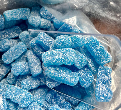 Fizzy blue jelly babies (vegan)