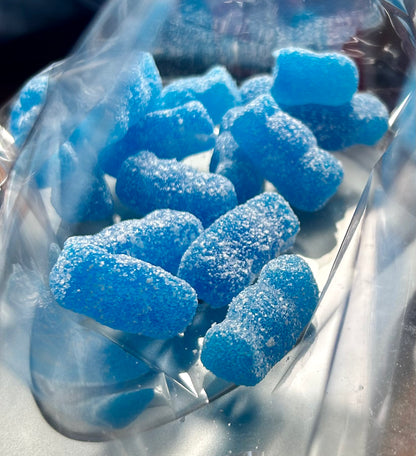 Fizzy blue jelly babies (vegan)